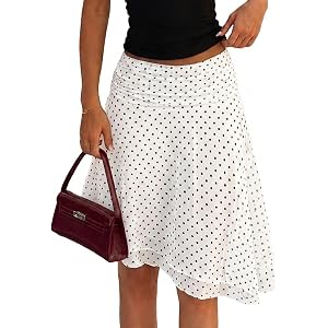 ELLEVEN Asymmetrical Polka Dot Midi Skirt, Flowy Knee Length A Line Skirt | Breathable, Mesh Skirt, Flowy Midi Skirts for Wom
