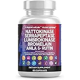 Clean Nutraceuticals Nattokinase 5000 FU Serrapeptase 120000 SPU Lumbrokinase Enzyme Supplement with Bromelain Papain Papaya Enzymes Rutin Extract Amla Magnesium Vitamin B6 & VIT C Capsules