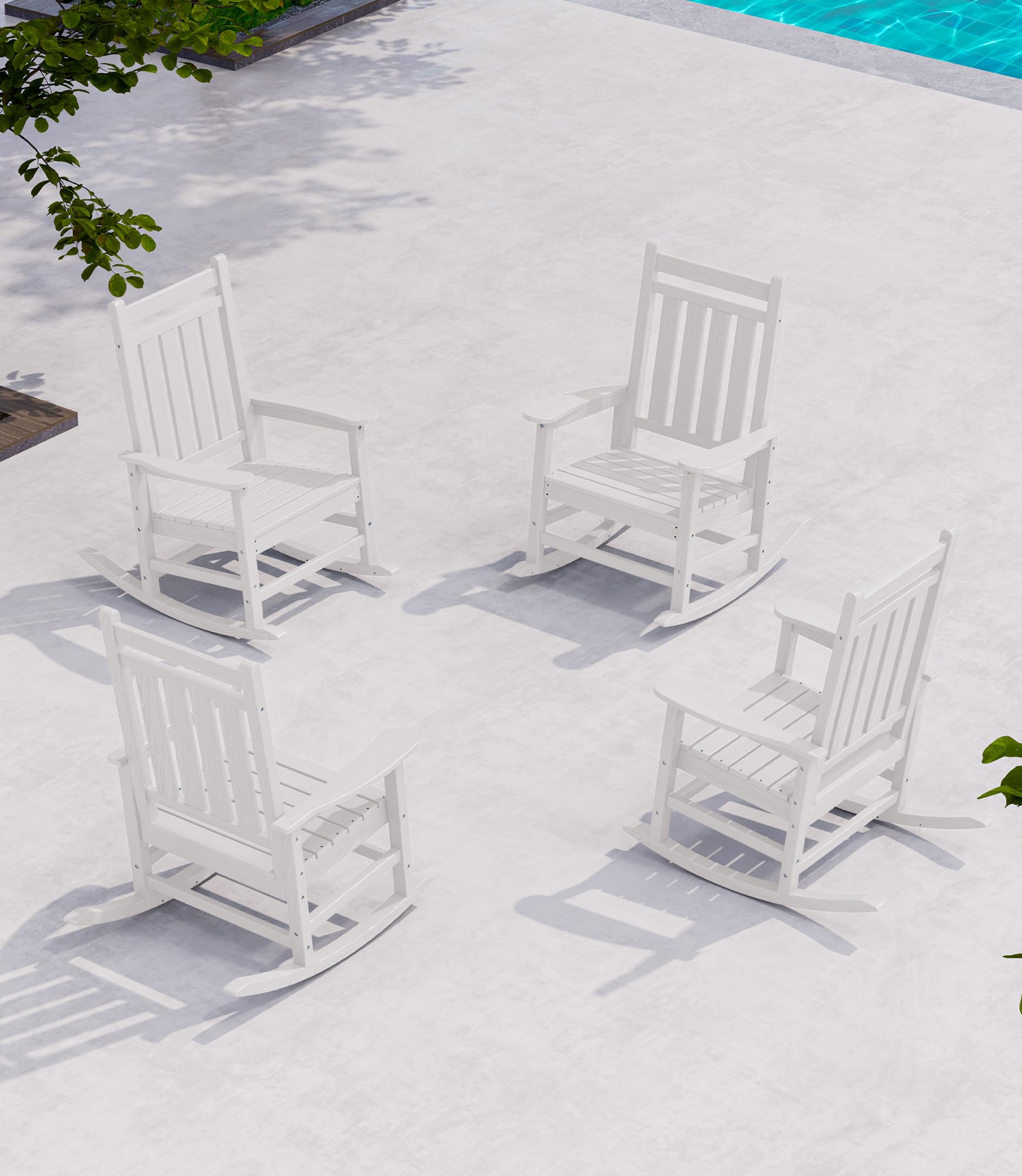 SERWALL Oversized Outdoor Rocking Chair Set of 4, HDPE Rocker for Adults, Patio Rocking Chairs for Porch, White Image