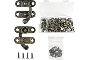 LEFTSTARER 24 Pieces Thickened Solid Hasp Latches Locks Hooks, Antique Vintage Decorative Hasp Latches with Screws for Jewelry Box Wooden Cabinet Door, Cat Door Gate, Zinc Alloy (Bronze-24pieces)