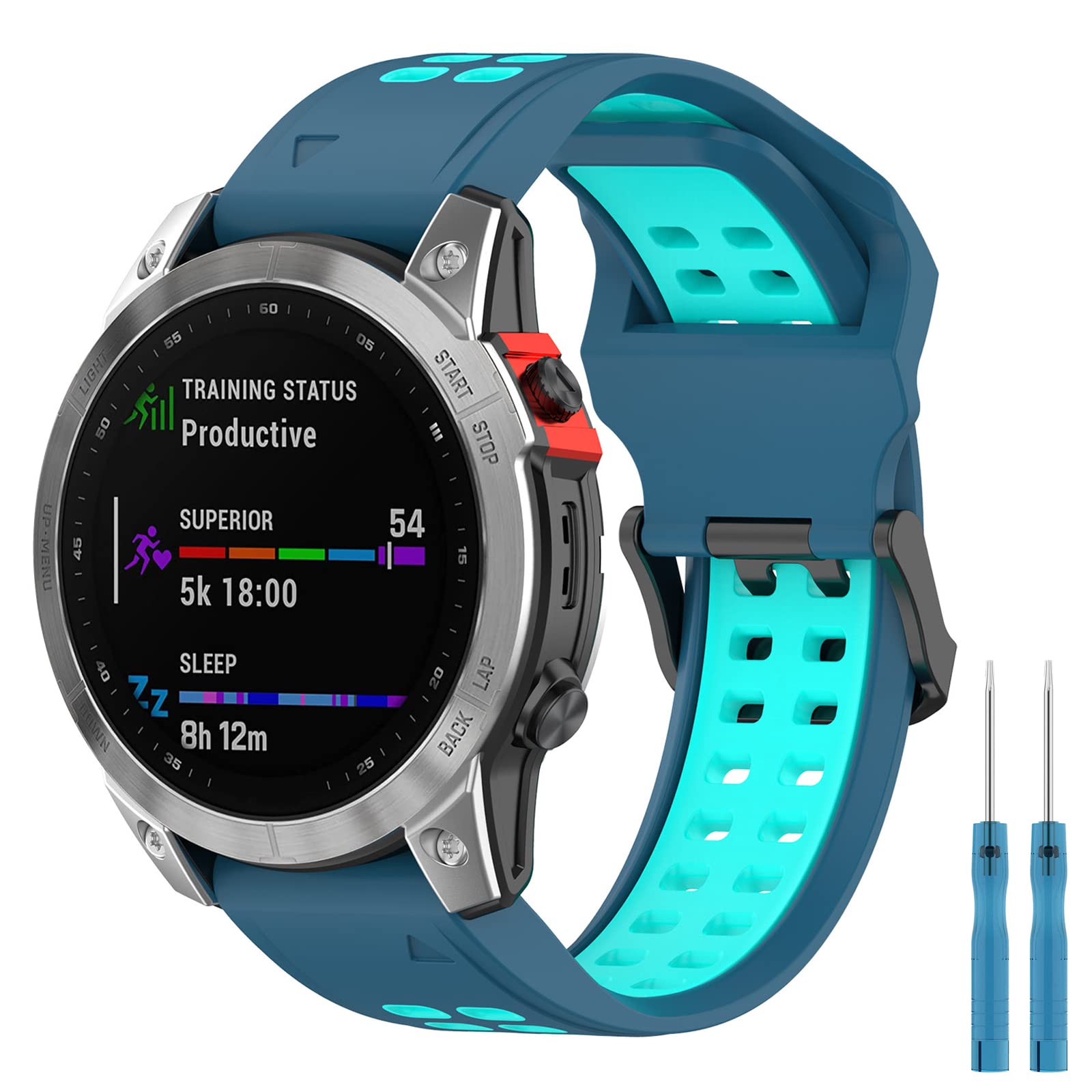 Miimall 26mm Silicone Band for Garmin Fenix 7X/6X/5X, 7X Solar/ 7X Sapphire /6X Pro/6X Sapphire/5X Sapphire/5X Plus/Fenix 3/3 HR, Replacement Sports Strap for Descent MK1/MK2/MK2i -Blue+green