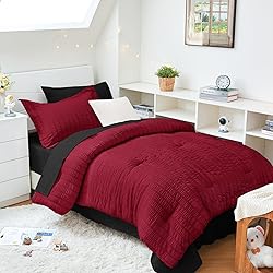 HYMOKEGE Red & Black Twin XL Comforter Set