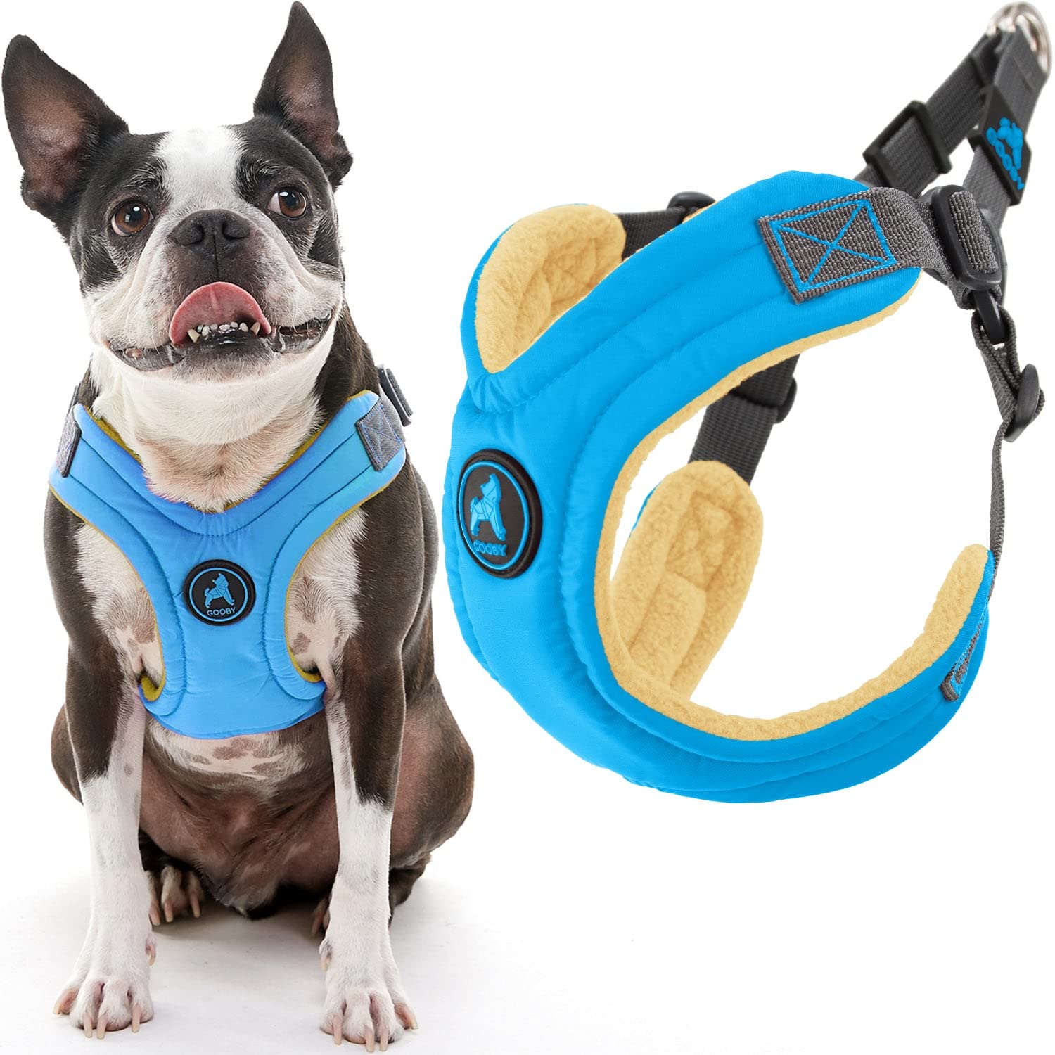 Gooby Escape Free Memory Foam Harness - Blue, Small - No Pull Step-in Small Dog Harness with Four Point Adjustment - Perfect on The Go Dog Harness for Medium Dogs No Pull and Small Dogs
