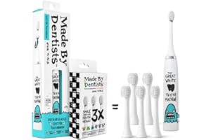 Made by Dentists Kids Electric Toothbrush - Rechargeable Vibrating Toothbrush with Timer, Includes 6 Replacement Heads, Gentl