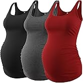 Ecavus 3 Pack Maternity Tank Tops Ribbed Ruched Side Stretchy Comfortable Sleeveless Pregnancy Shirts