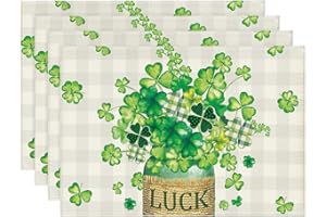 Artoid Mode Buffalo Plaid Luck Shamrock St. Patrick's Day Placemats Set of 4, 12x18 Inch Seasonal Table Mats for Party Kitchen Dining Decoration