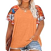 HDLTE Womens Plus Size Tops Floral Bell Sleeves Blouses Summer Crewneck Tunic Loose Casual T Shirts