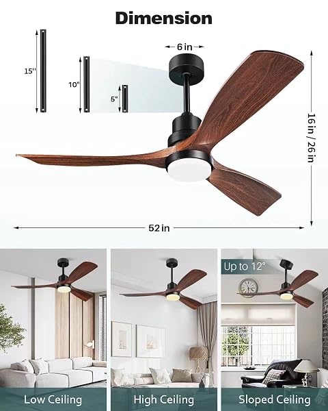 FORROVENCO CEILING FANS WITH LIGHTS AND REMOTE, 52 INCH OUTDOOR CEILING FAN FOR PATIOS WITH LIGHT 3 DOWNRODS, 3 BLADES MODERN CEILING FAN NOISELESS REVERSIBLE DC MOTOR, WOOD FAN FOR FARMHOUSE