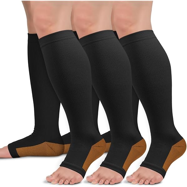 TZYSOKC Open Toe Compression Socks - 15-20 MmHg, Knee High, Toeless, For Women & Men, Nylon