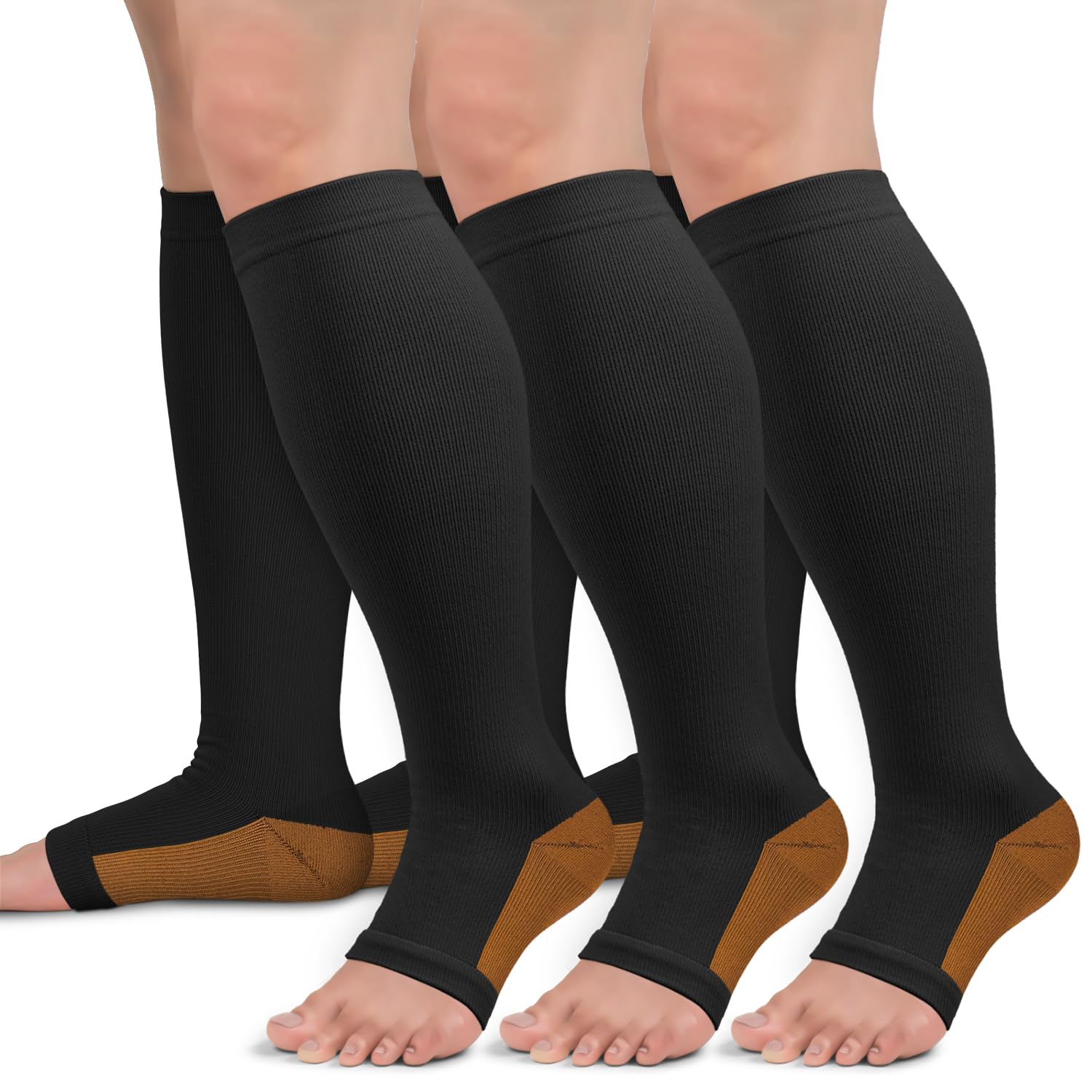 Photo 1 of Copper Compression Socks for Women & Men Open Toe 15-20mmHg is Best Support for Circulation Recovery and All Day Wear L/XL