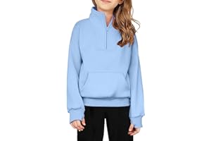 Arshiner Girls Half Zip Sweatshirt Fleece Quarter Zip Pullover Sweatshirts Fall Clothes for Teen Girls Thumb Hole