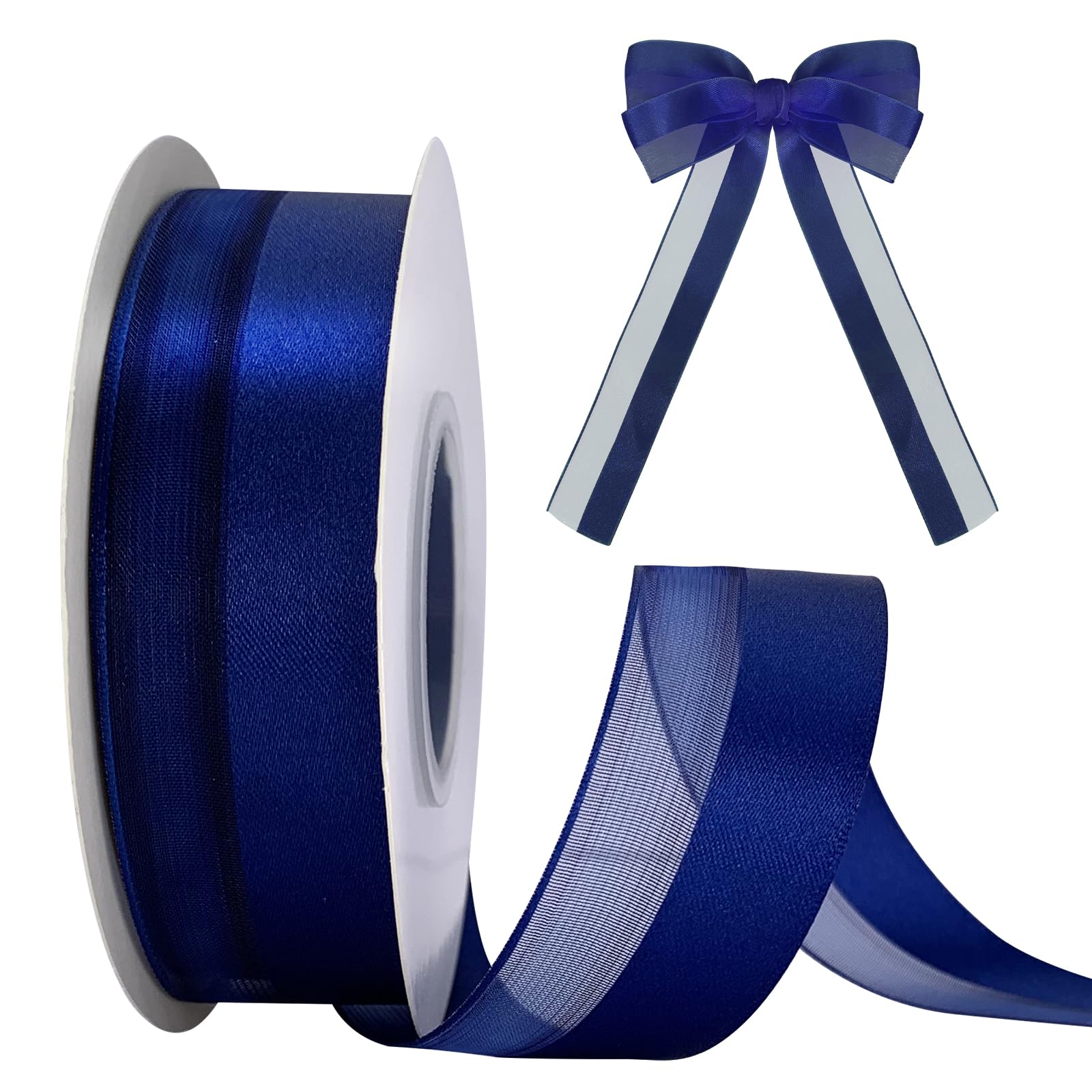 Ribbons for Crafting 25mm 22M Organza Chiffon Satin Ribbon for Gift Wrapping Hair Wedding Car Cake Decoration (Royal Blue)