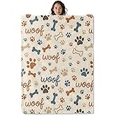 Asivud Cute Dog Paw Prints and Bones Blanket, 60 x 50 Inch Flannel Throw Blanket, Gifts for Women Kids, Lightweight Cozy Warm Blankets for Sofa Travel Home Decor