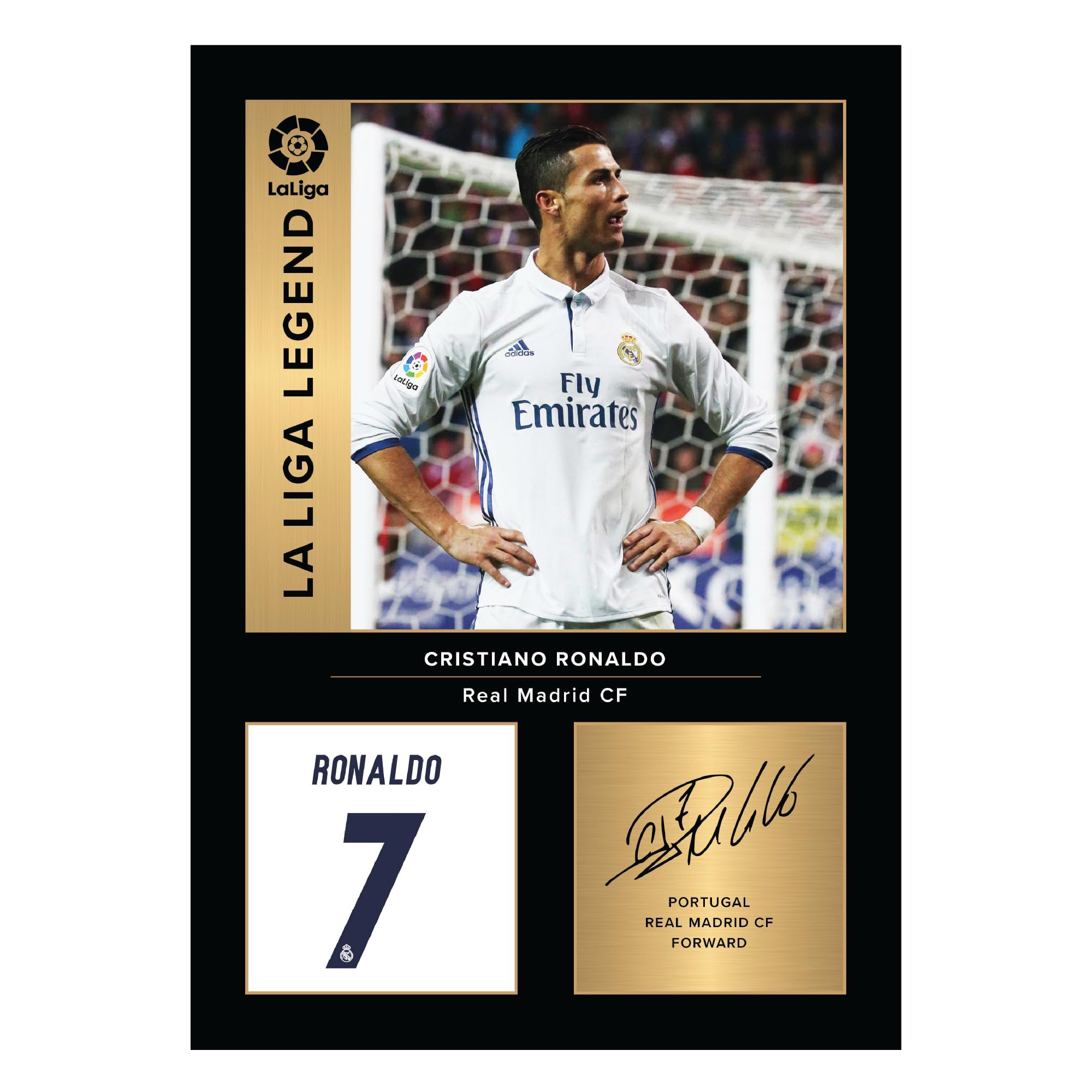 Icons Wall Art – Cristiano Ronaldo Real Madrid Legends A4 Printed Photo Display – Digitally Reproduced Signature – Football/Soccer Fan Gift – Unframed Real Madrid Memorabilia Poster
