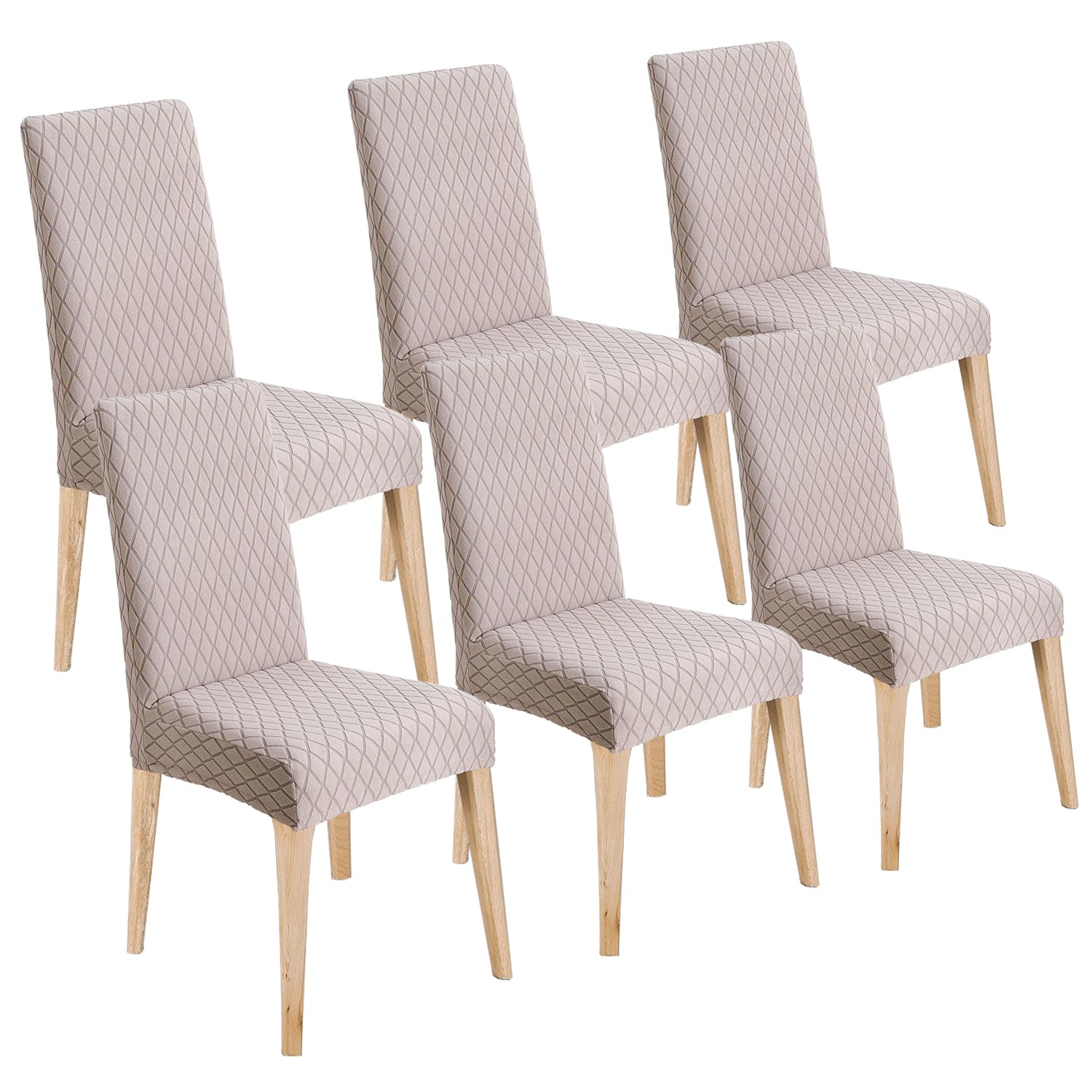 LANSHENG Dining Chair Covers Set of 6, Stretch Dining Chair Protector Slipcovers Jacquard, Elastic Removable Washable Chair Seat Cover for Dining Room Kitchen Banquet Restaurant Home, Taupe