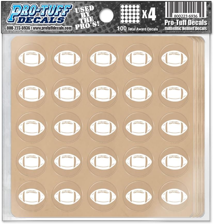 Football Award Decals 20 mil Vinyl 1-1/8" Diameter (100 Decals) (White on Clear)