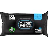DUDE Wipes Unscented Adult Flushable Wet Wipes, Sensitive Skin, 48 Count | 99% water, extra large flushable butt wipes. Fragrance free, hypoallergenic, vitamin E and aloe. Septic safe. 1 pack of 48.