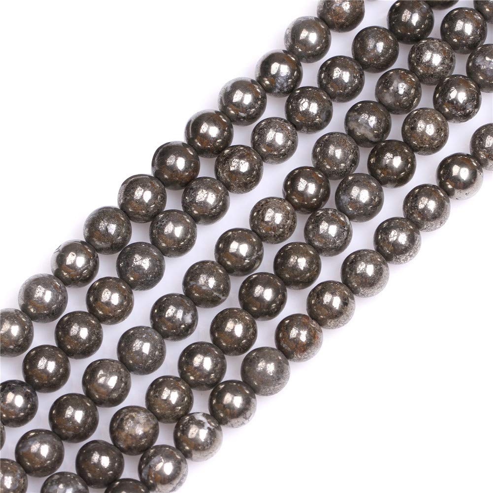 GEM-Inside Natural 8mm Silver Gray Pyrite Round Gemstone Semi Precious Loose Beads for Jewellery Making 15''