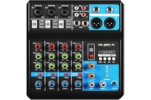 ALPOWL Professional Audio Mixer, Sound Board Console System, Interface 5 Channel Digital USB Bluetooth MP3 Computer Input 48V Phantom Power Stereo DJ Studio Streaming FX 16-Bit DSP Processor