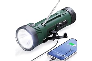 ROCAM Hand Crank Flashlight, 3000mAh NOAA Weather Radio Flashlights with 3 Way Power Sources, Wind Up Flashlight Hand Crank Cell Phone Charger, Portable Radio AM/FM with Reading Lamp for Emergency/Outdoor