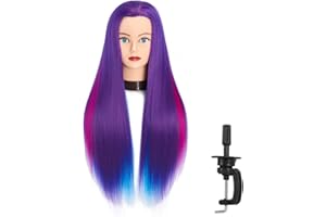 Headfix 26"-28" Long Hair Mannequin Head Synthetic Fiber Hair Hairdresser Practice Styling Training Head Cosmetology Manikin Doll Head With Clamp (6F1919WP0320)