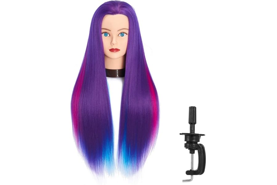 Headfix 26″-28″ Long Hair Mannequin Head Synthetic Fiber Hair Hairdresser Practice Styling Training Head Cosmetology Manikin Doll Head With Clamp (6F1919WP0320)