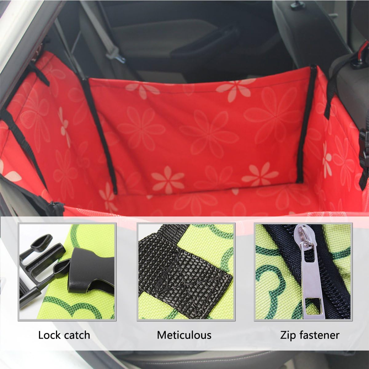 PETCUTE Car seat cover dog Rear Seat Covers for Dogs Dog Car Seat Cover dog car seat Car Hammock, Red B - Image 4