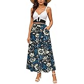 YSYOKOW Women Elastic High Waisted A-Line Midi Skirt Button Front Flowy Long Skirts Casual with Pockets