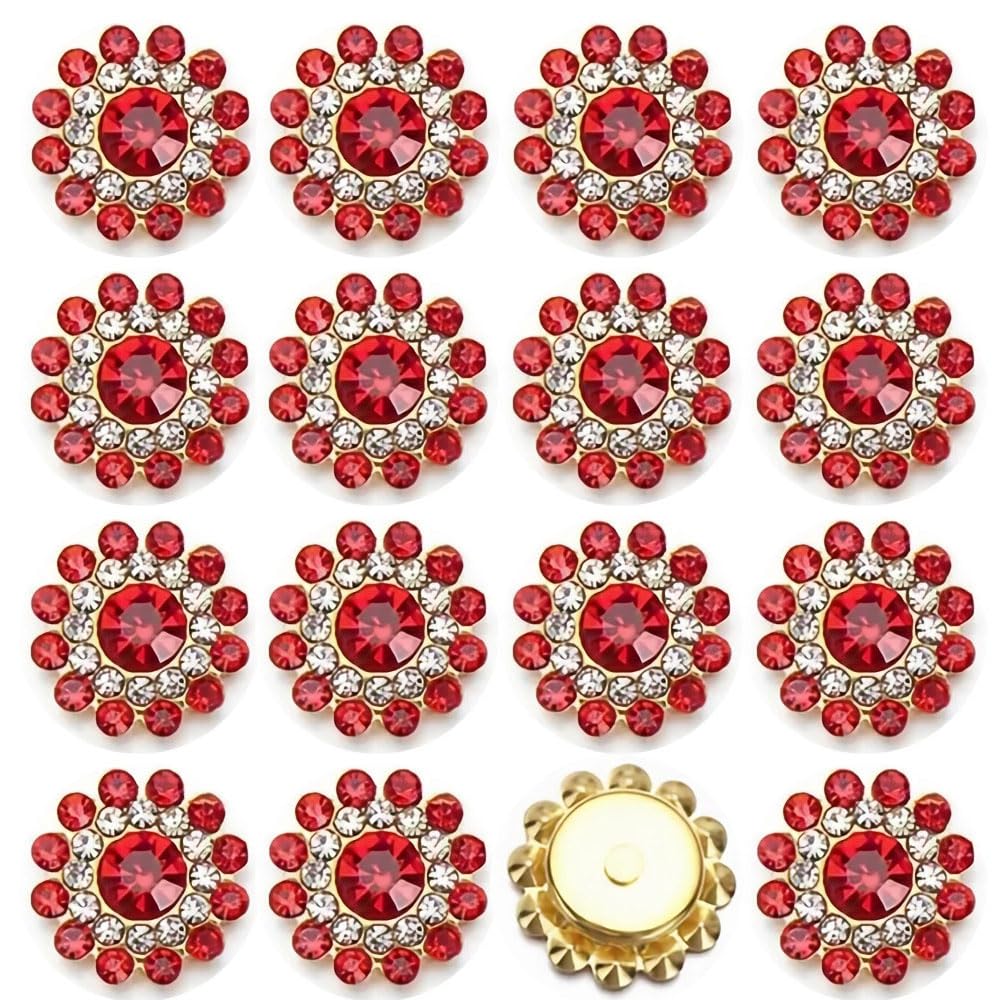 Photo 1 of 100PCS 14MM Sew on Rhinestones Gems, Flower Gold Claw Rhinestones Glass Crystals Jewelry for Crafting Sewing Clothes Dresses Shoes Belt Decoration Accessories (Red)