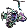 Sougayilang Fishing Reel, Colorful Aluminum Frame Spinning Reels with - 12+1 Stainless BB, Oversize Aluminum Handle for Saltwater or Freshwater Fishing