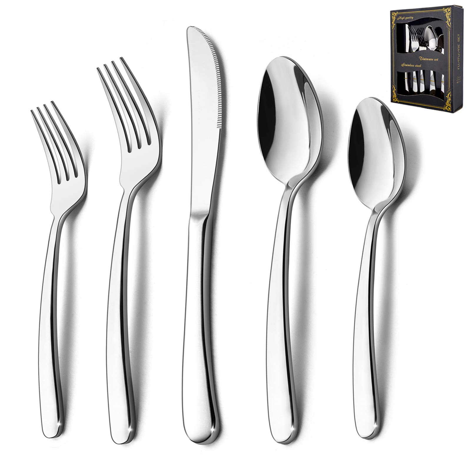 Photo 1 of HaWare Heavy Duty Silverware Set, 60-Piece Stainless Steel Flatware Cutlery for 12, Modern & Elegant Design Includes Knives/Forks/Spoons, Mirror Polished and Dishwasher Safe