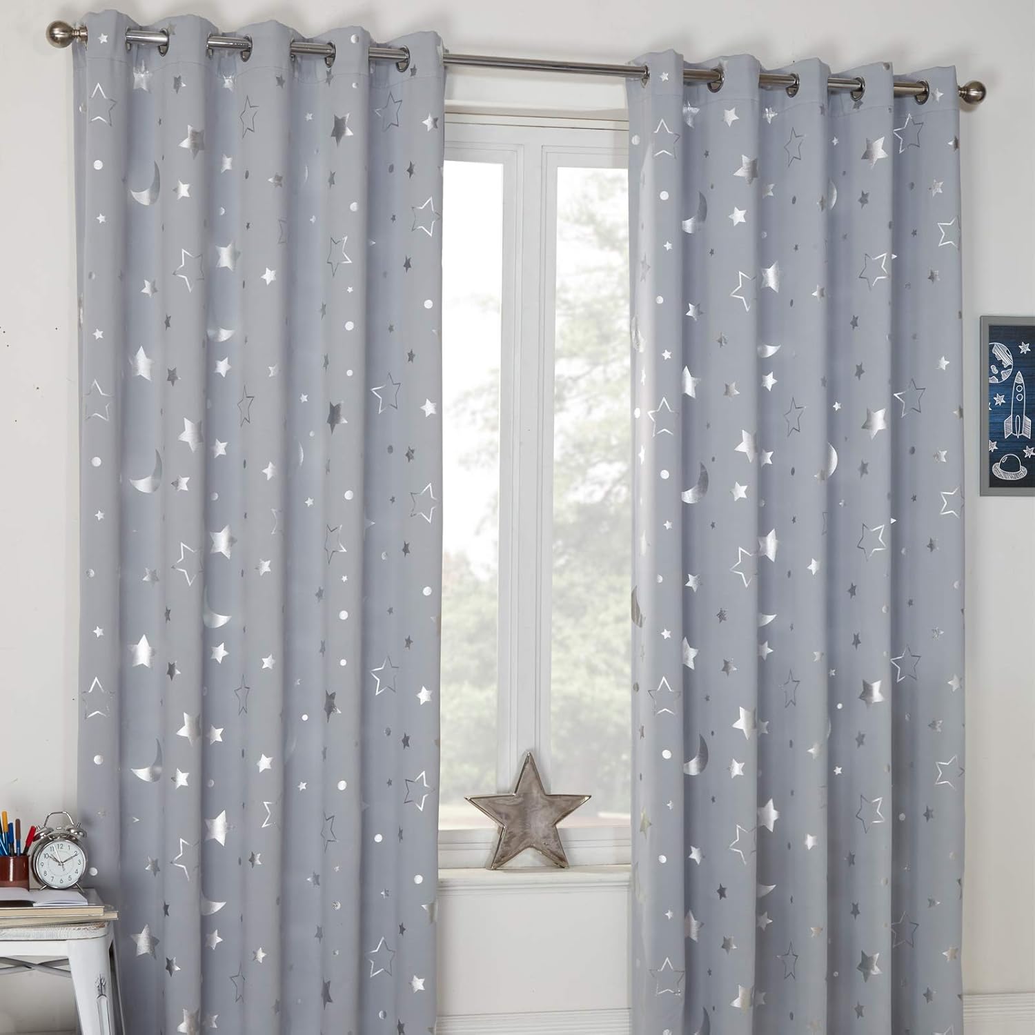 Dreamscene Galaxy Thermal Blackout Curtains for Kids Bedroom Pair of Eyelet Ring Top Ready Made