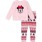 Disney Minnie Mouse Girls’ Fuzzy Fleece Sweatshirt and Legging Set with Embroidered Applique, 2-Piece Outfit