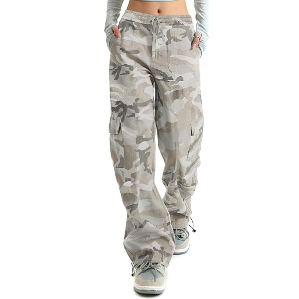 studs camouflage parachute pants Y2K 平成 Women Parachute Camo Cargo Pants Trendy Y2K Teen Girls High