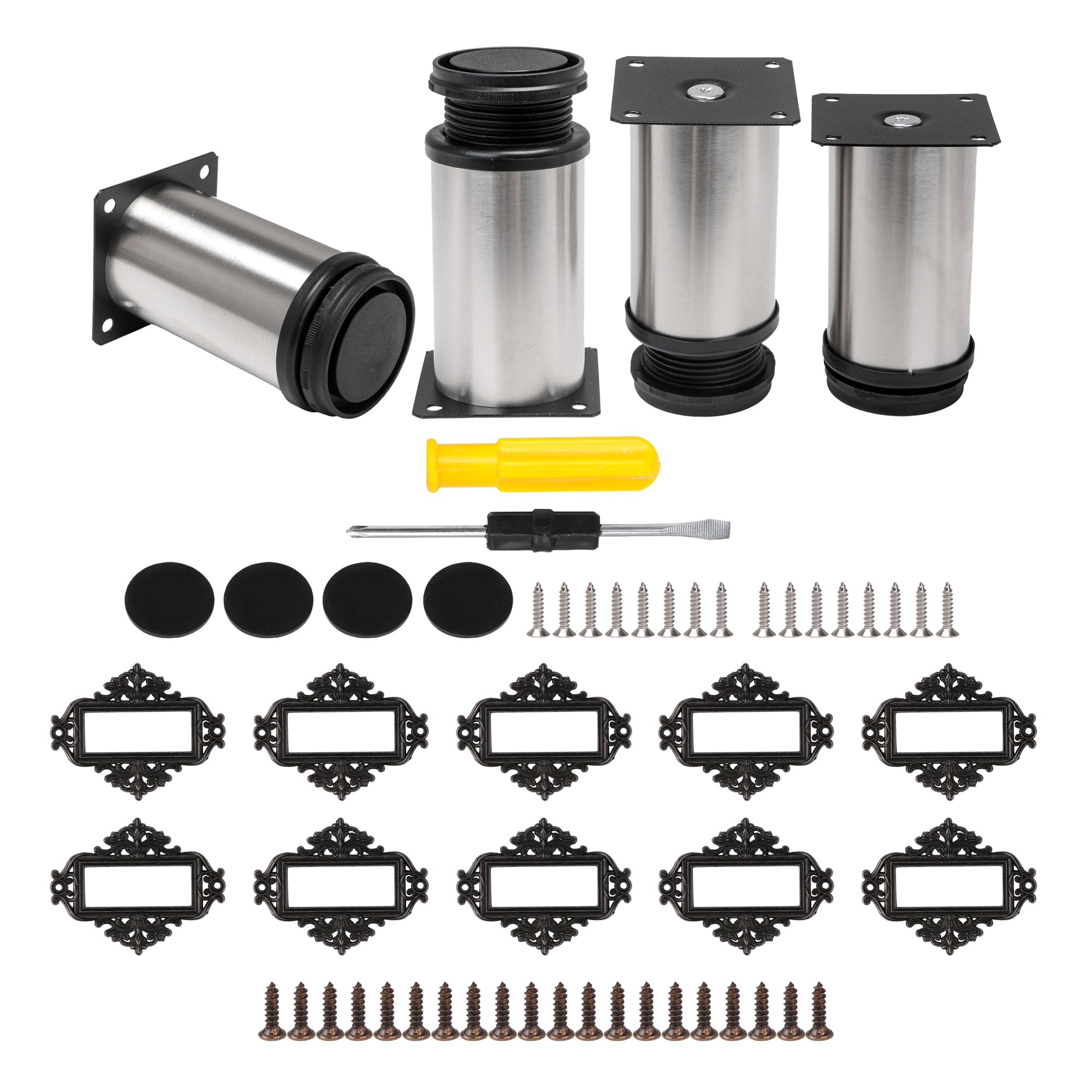 BQLZR 4 Pieces Adjustable Height Furniture Feet Leg 3.94"-4.53" with 10 x Label Holder