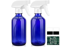 Tecohouse Glass Spray Bottle 8 oz, Blue Small Empty Refillable Sprayer Container with Labels, Funnel, Lids, Graduated Pipette