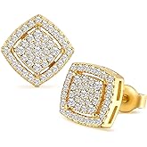 TRUMIUM Stud Earrings for Men Women Silver Gold Plated Layered Iced Out Sterling Silver Cz Earrings Hypoallergenic