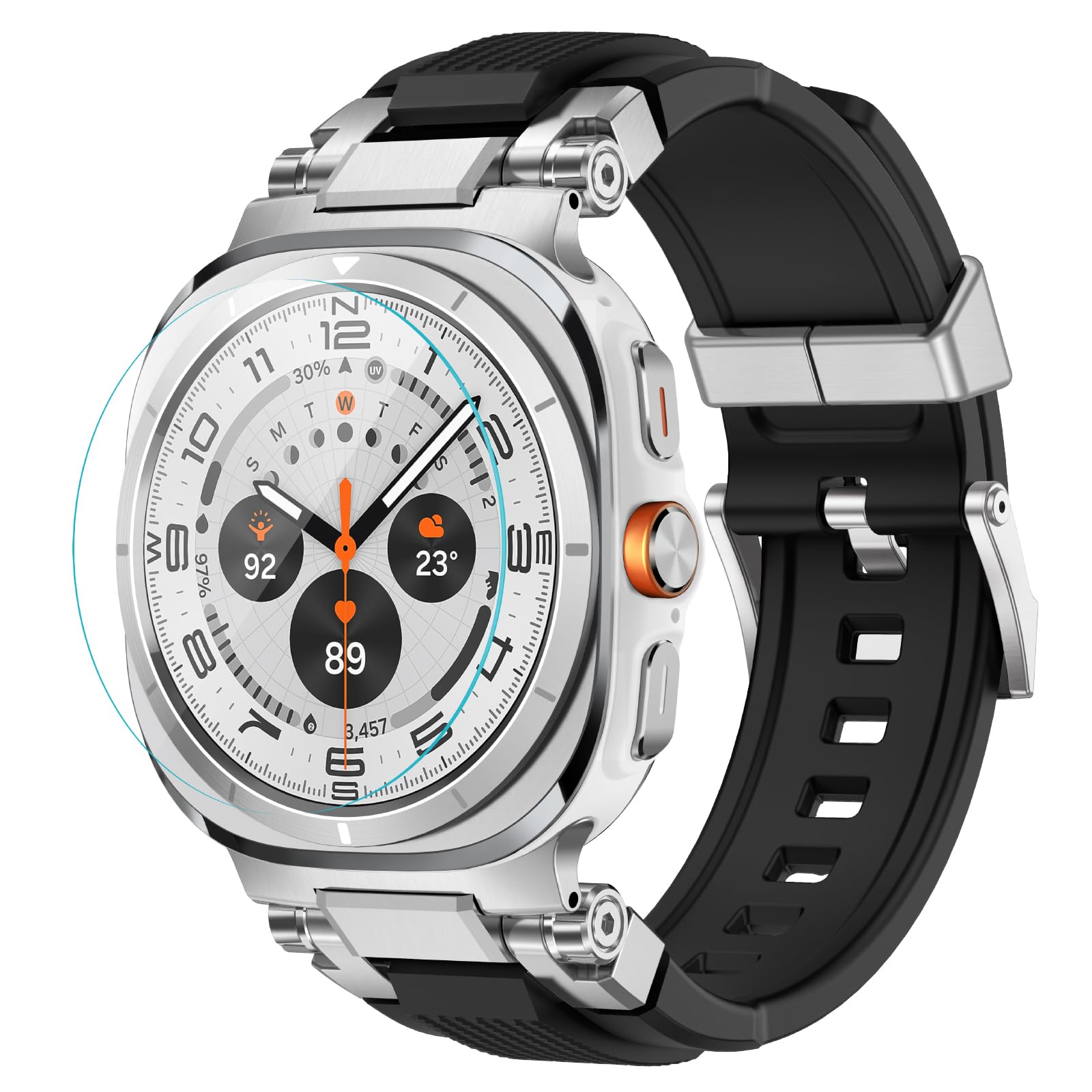 Photo 1 of amBand for Samsung Galaxy Watch Ultra (2024) Bands for Men, Stylish Strap with 316L Stainless Steel Lug for Galaxy Watch7 Ultra 47 mm, Accessories with Screen Protector - Titanium White/Black