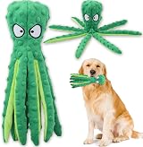 Acehome Squeaky No-Stuffing Octopus Dog Toy Crinkle Chew Medium Large