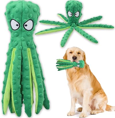 Acehome Squeaky No-Stuffing Octopus Dog Toy Crinkle Chew Medium Large