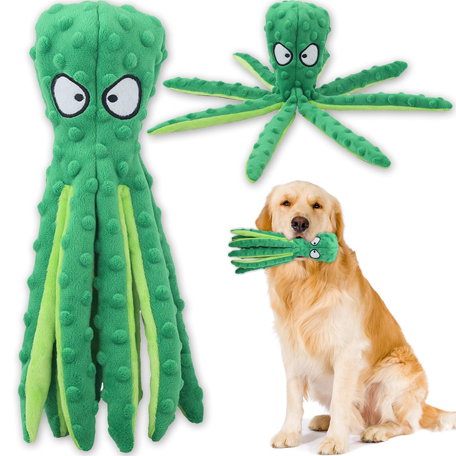 Acehome Squeaky Dog Interactive Play Toy,No Stuffing Octopus Dogs Chew Toy with Crinkle Paper for Medium and Large Dogs Playing