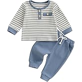 ZAXARRA Baby Boy Outfits Waffle Striped Baby Sweatshirt Tops Elastic Long Pants Set Toddler Boys Girls Fall Clothes