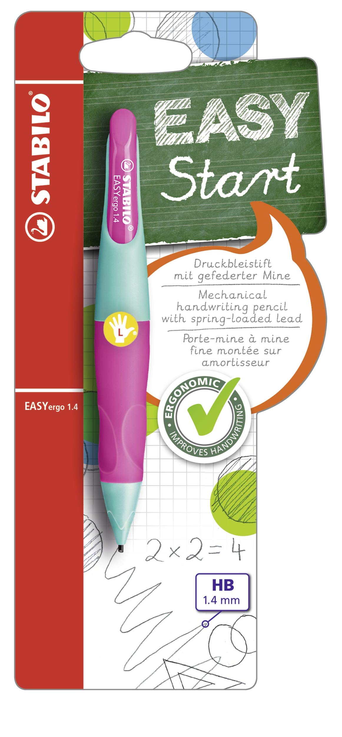 STABILO Handwriting Pencil EASYergo 1.4 - Left Handed - Turquoise/Neon Pink