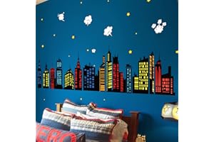 decalmile Colorful City Skyline Wall Decals Hero City Building Stars Wall Stickers Bedroom Playroom Toddler Room Wall Decor