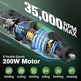 Ginour Rotary Tool Kit 200W 6 Speeds 8000-35000 RPM with Keyless Chuck view 2