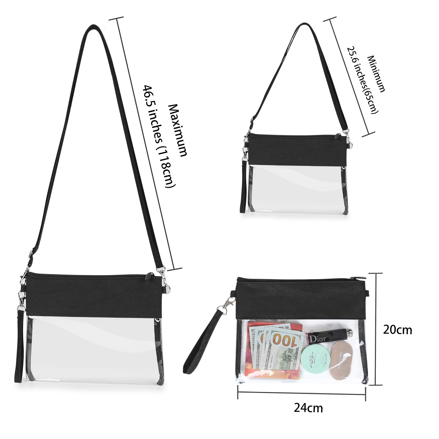 2 Pack Small Clear bag Stadium Approved See Through Bag for PGA, NFL, NCAA