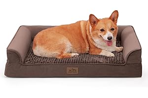 COZY KISS Orthopedic Dog Bed for Large Dog, Pet Couch for Medium Dog Cat, Big Supportive Foam Bolster Sofa with Waterproof Lining Cover, Anti-Slip, Comfort, Washable, 36x27x7.5 in, U Shape, Brown
