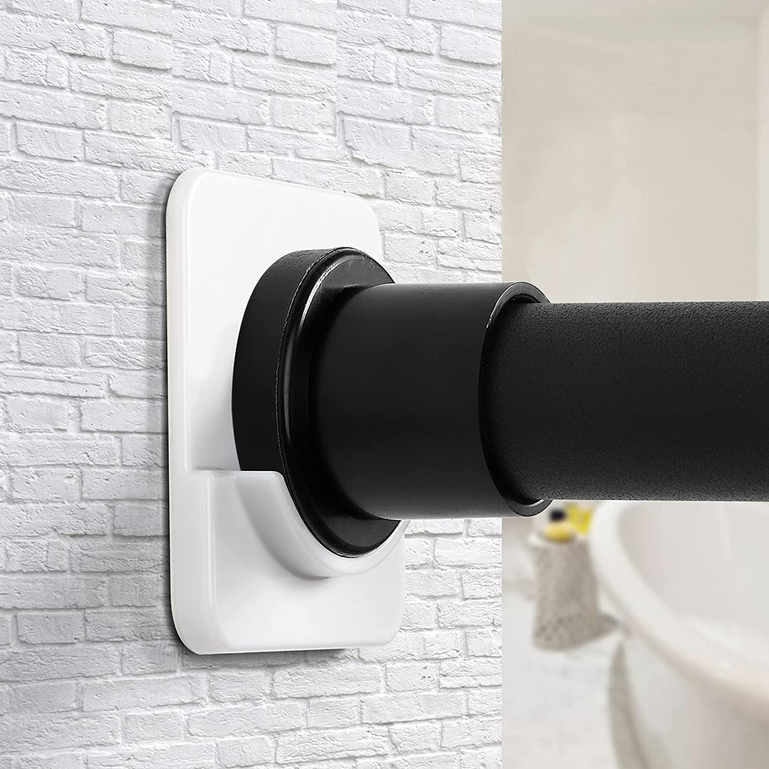 Photo 1 of ICERO Adhesive Shower Curtain Rod Holder | No Drilling, Sticking them up Or Easy places to drill for a fixture | Strong Hold | 2 Pack, White (Rod Not Included)