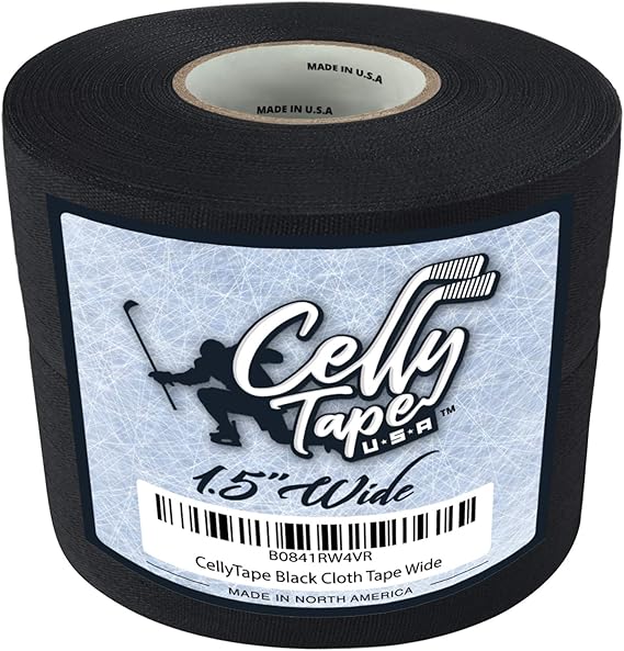 CellyTape Black Cloth Tape, 1.5 inches Wide, 2 Pack, Ice Hockey Stick Tape Strong