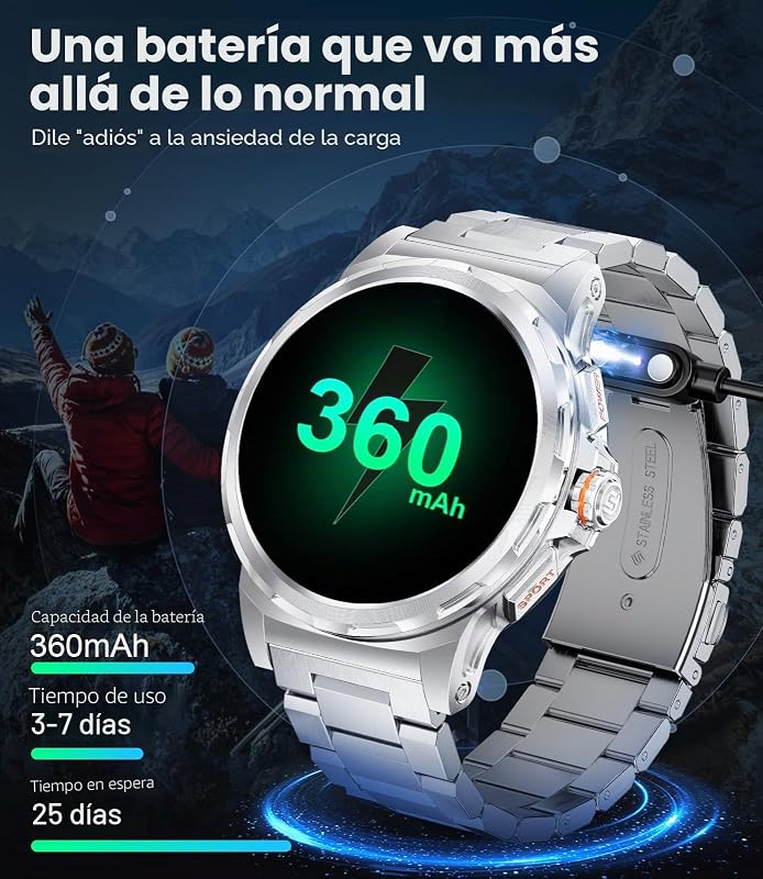 Reloj Inteligente Hombre con 3 Correas, 1.43" HD AMOLED Smartwatch Hombre con Llamadas Bluetooth, Monitor de Sueño, 5ATM Impermeable, 100+ Modos Deportivos para Android iOS — foto 7 de 8